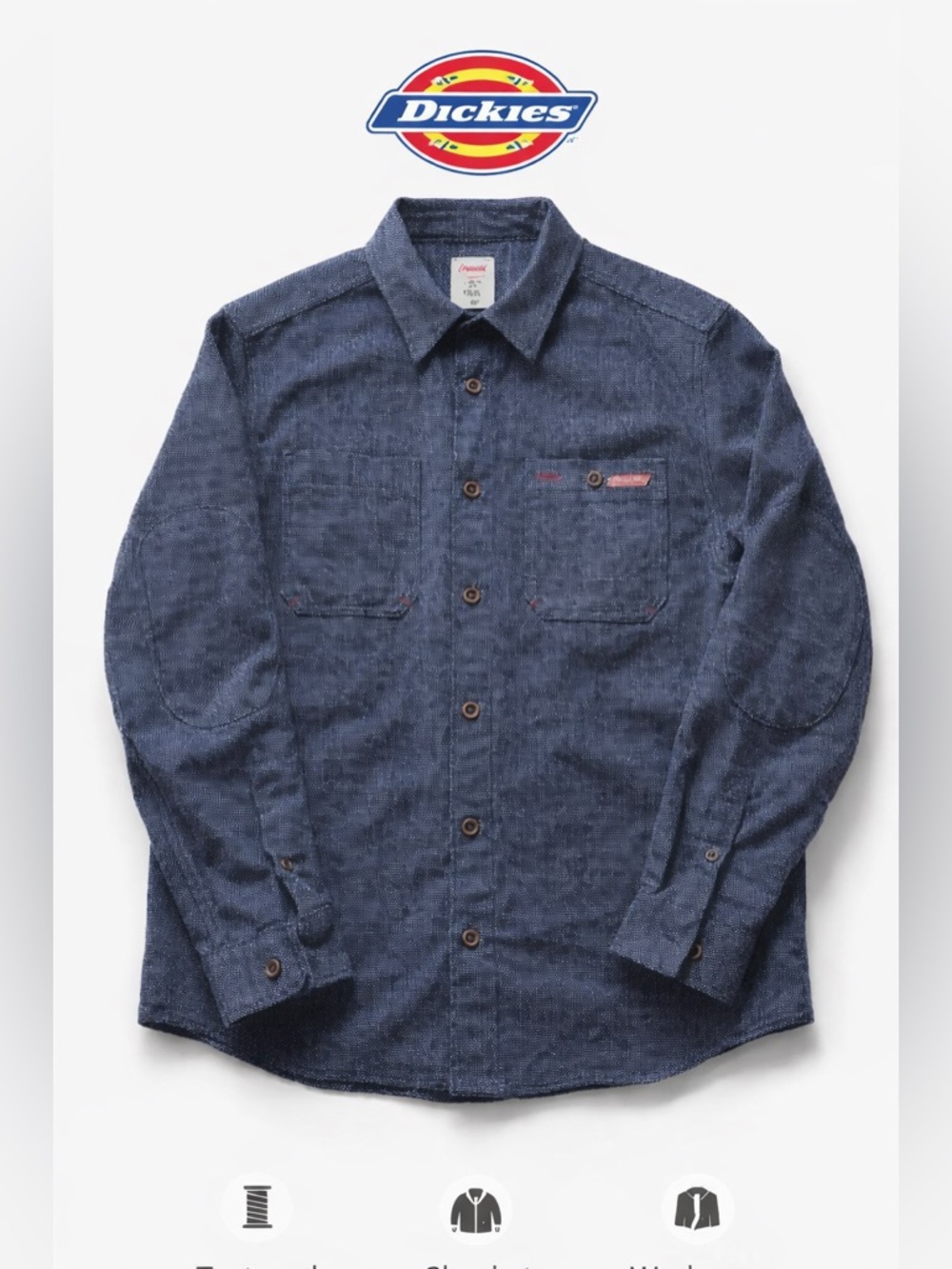 Dickies Textured Cotton Shirt Jacket Shacket M 38-40 Workwear Blue